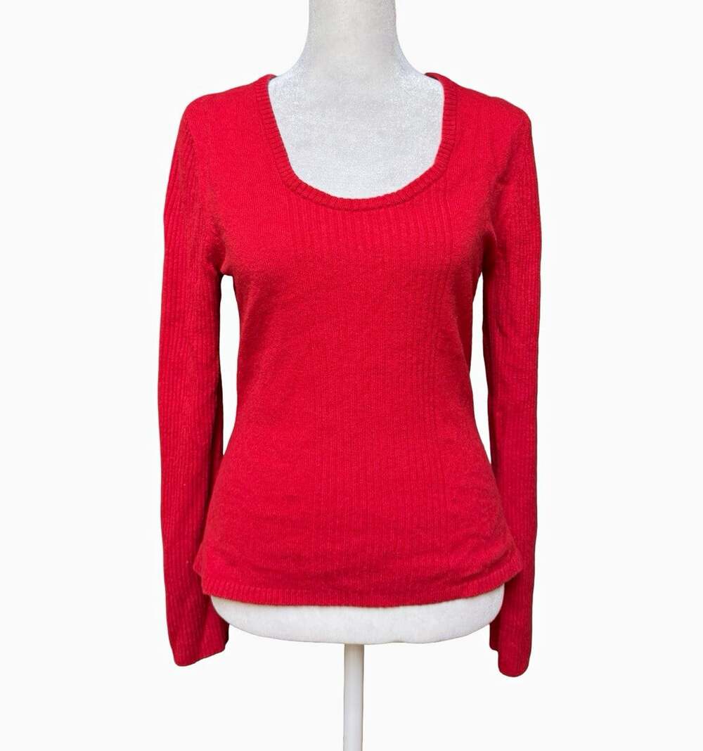 SO Red 100% Cashmere Rib-Knit Scoop Neck Lightweight Pullover Sweater S